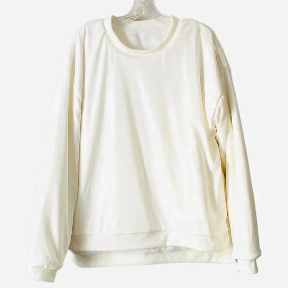 ALISON ANDREWS* Women's Crew Neck Faux Fur High-low Cream Lined Sweatshirt Sz XL - Picture 4 of 9